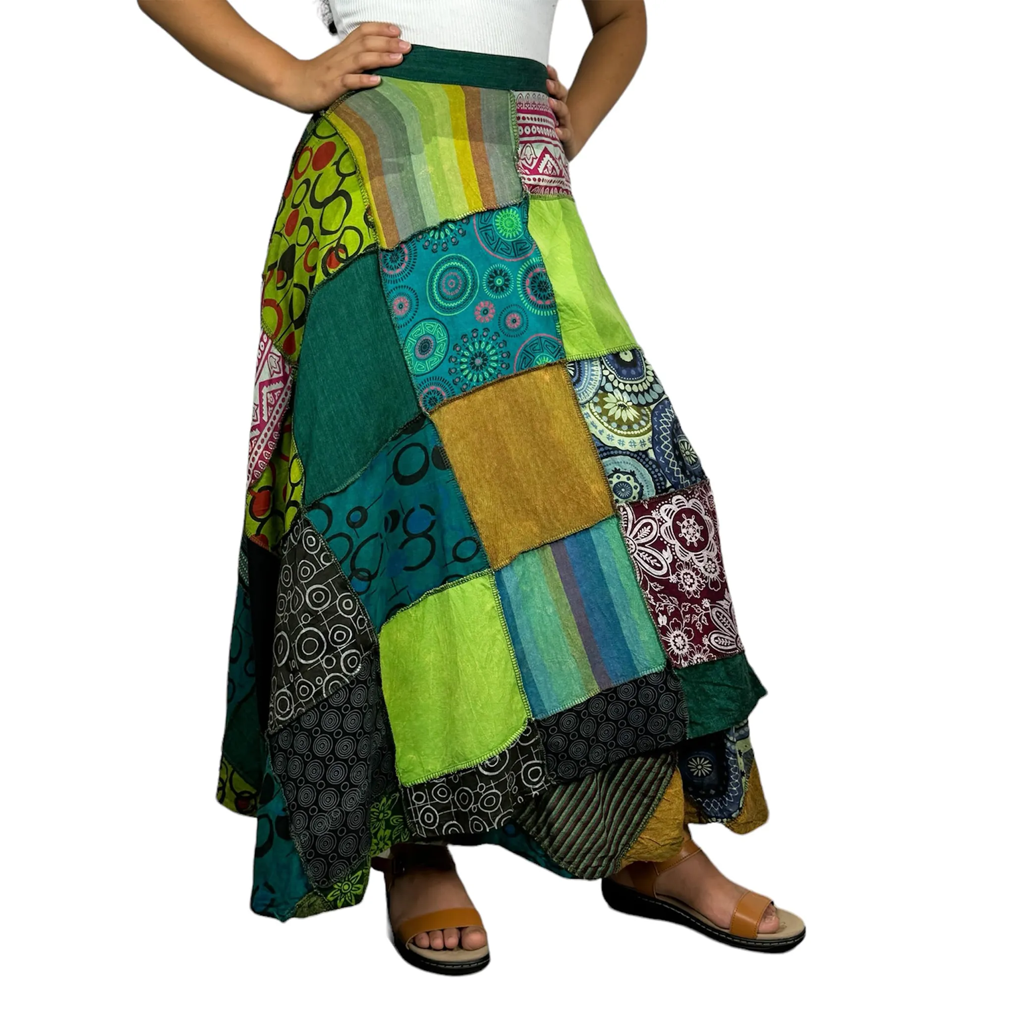 WS 411 Women's Hippie Long Wrap Patch Cotton Boho Renaissance Skirt Maxi