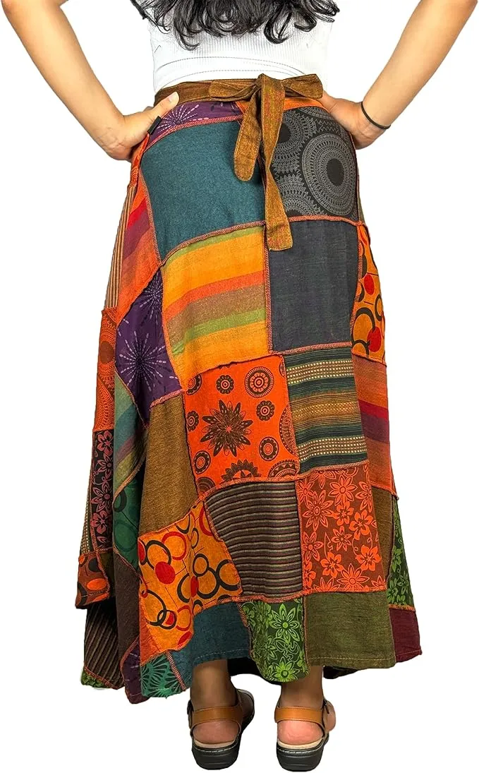 WS 411 Women's Hippie Long Wrap Patch Cotton Boho Renaissance Skirt Maxi