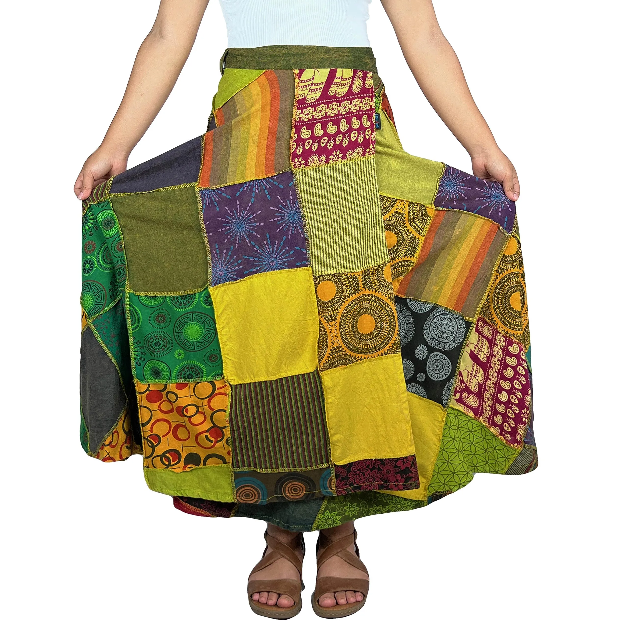 WS 411 Women's Hippie Long Wrap Patch Cotton Boho Renaissance Skirt Maxi