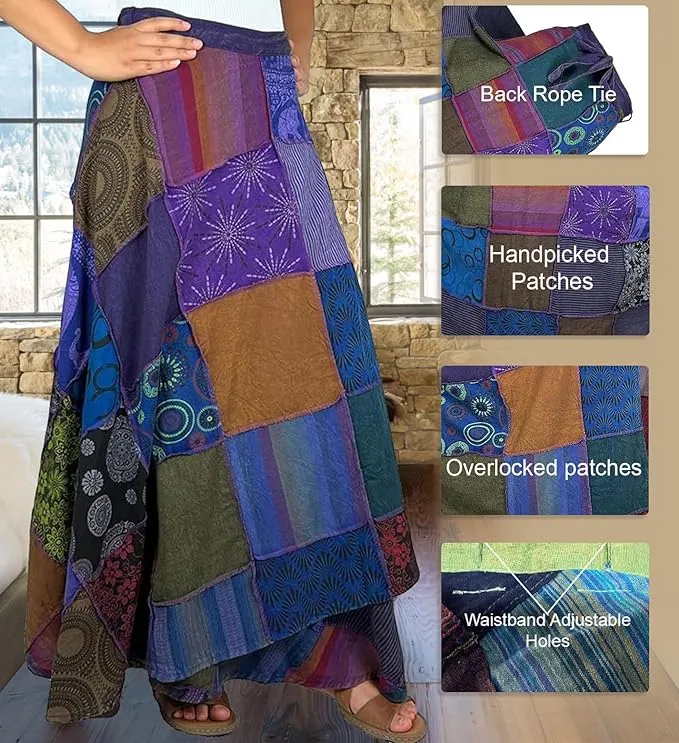 WS 411 Women's Hippie Long Wrap Patch Cotton Boho Renaissance Skirt Maxi
