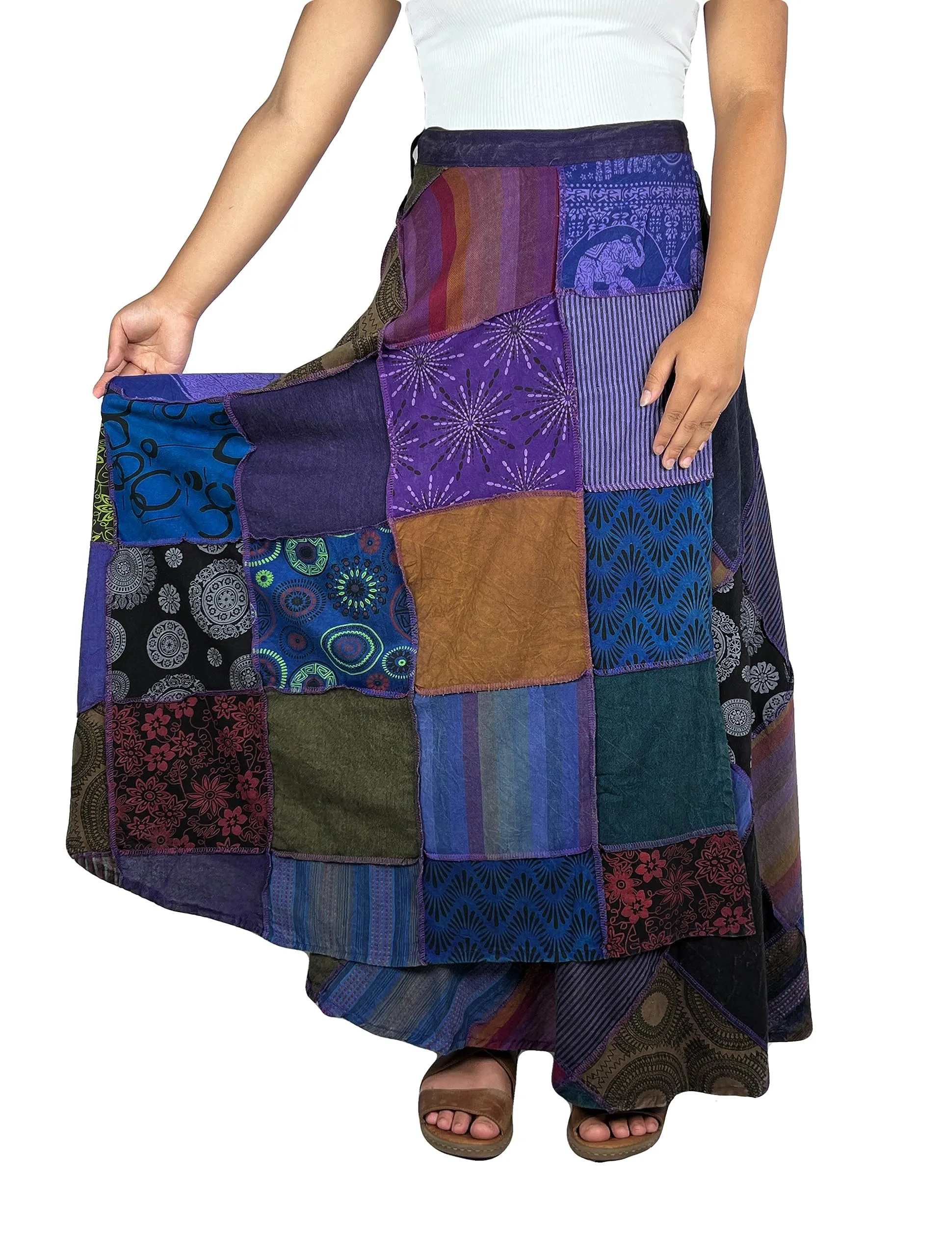 WS 411 Women's Hippie Long Wrap Patch Cotton Boho Renaissance Skirt Maxi