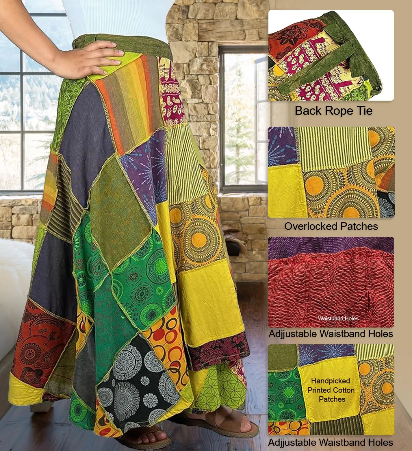 WS 411 Women's Hippie Long Wrap Patch Cotton Boho Renaissance Skirt Maxi