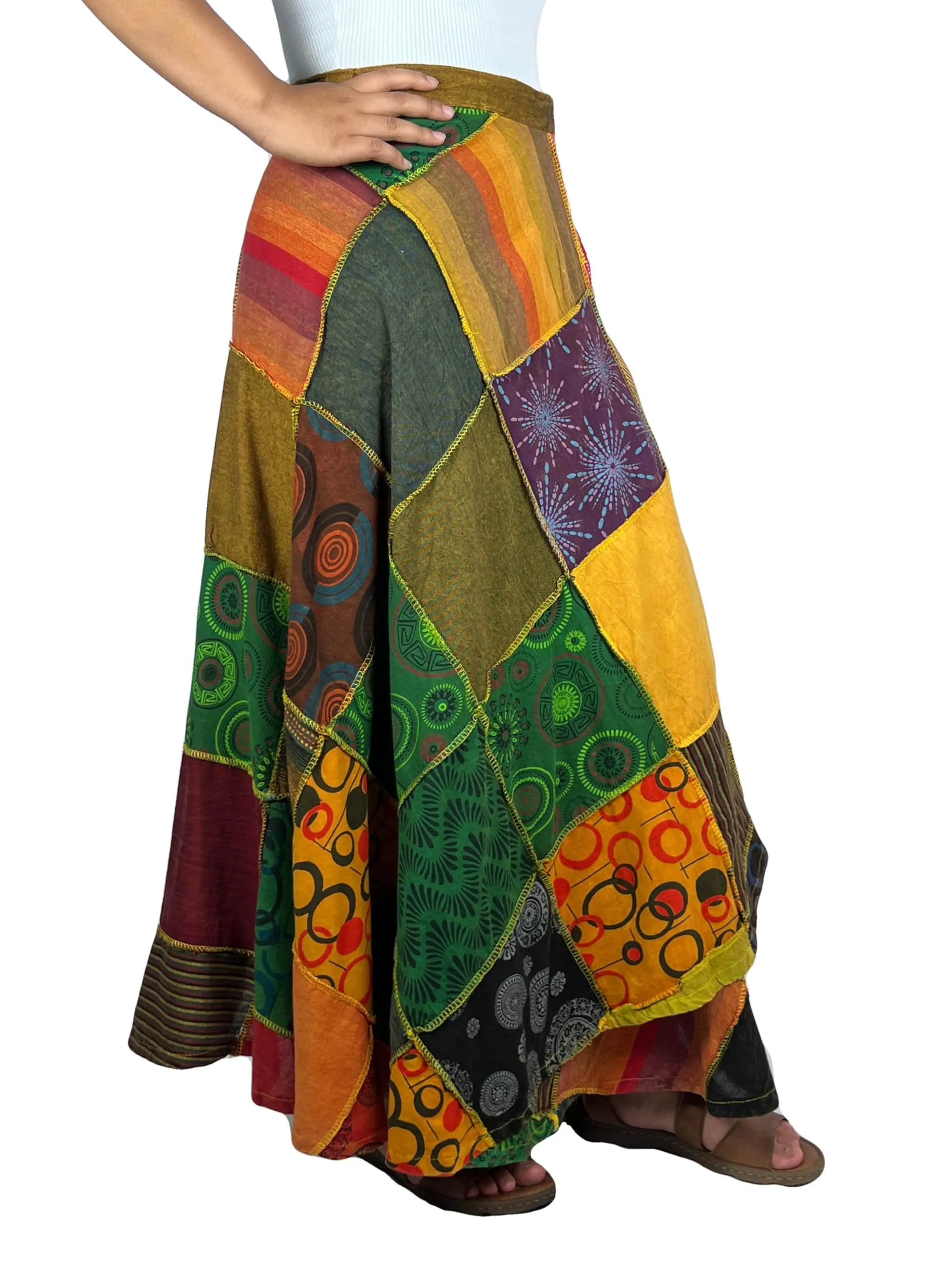 WS 411 Women's Hippie Long Wrap Patch Cotton Boho Renaissance Skirt Maxi