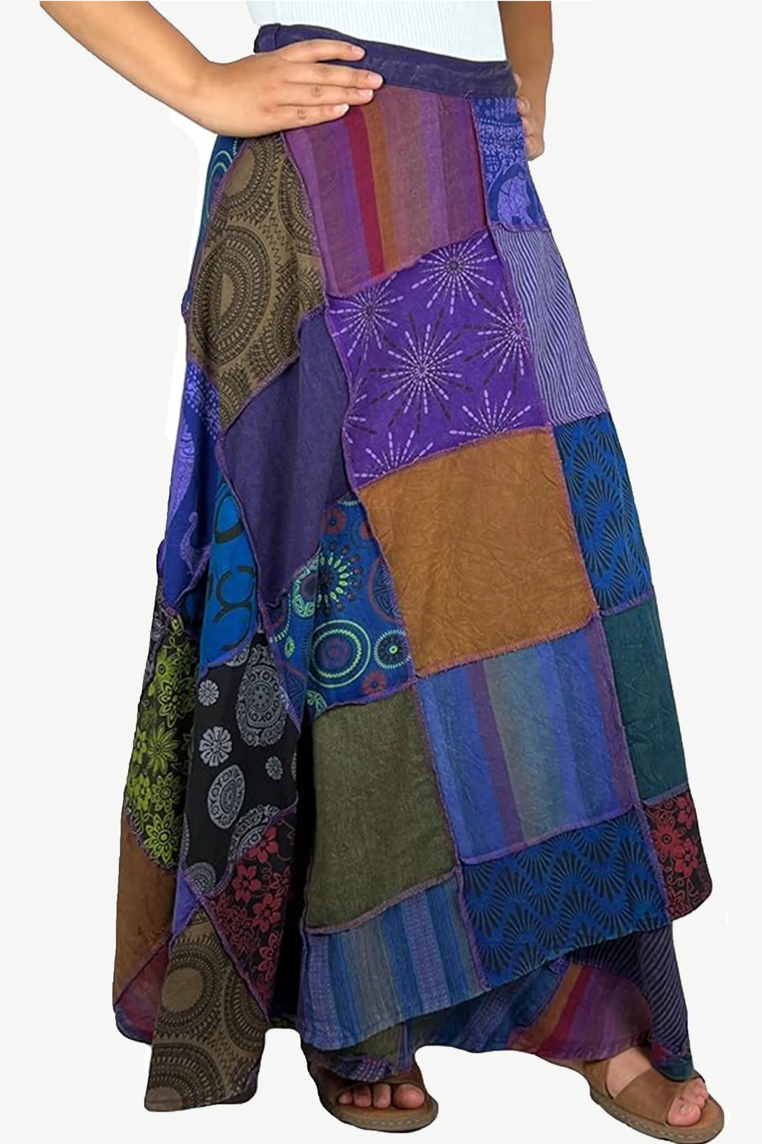 WS 411 Women's Hippie Long Wrap Patch Cotton Boho Renaissance Skirt Maxi