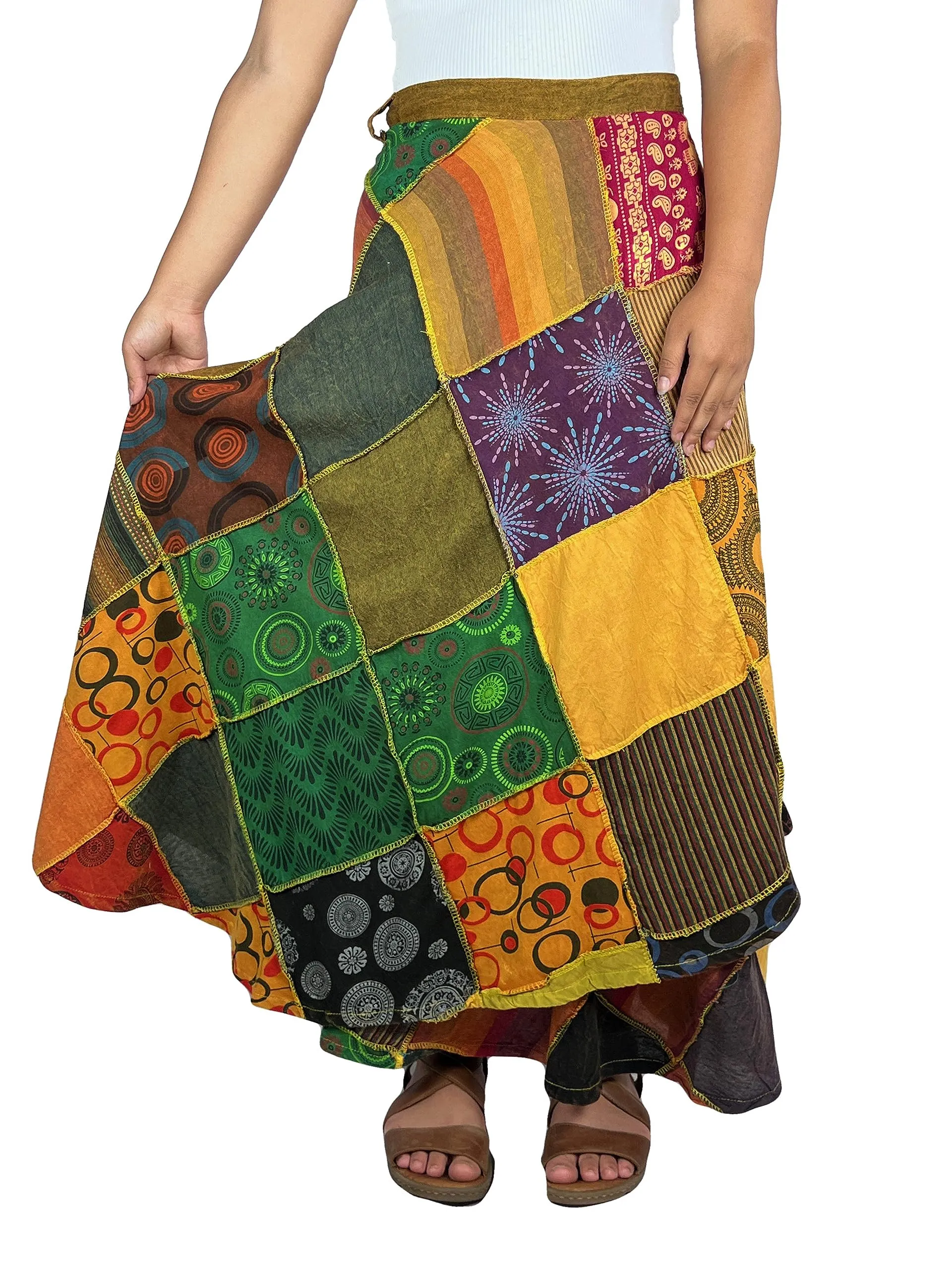 WS 411 Women's Hippie Long Wrap Patch Cotton Boho Renaissance Skirt Maxi