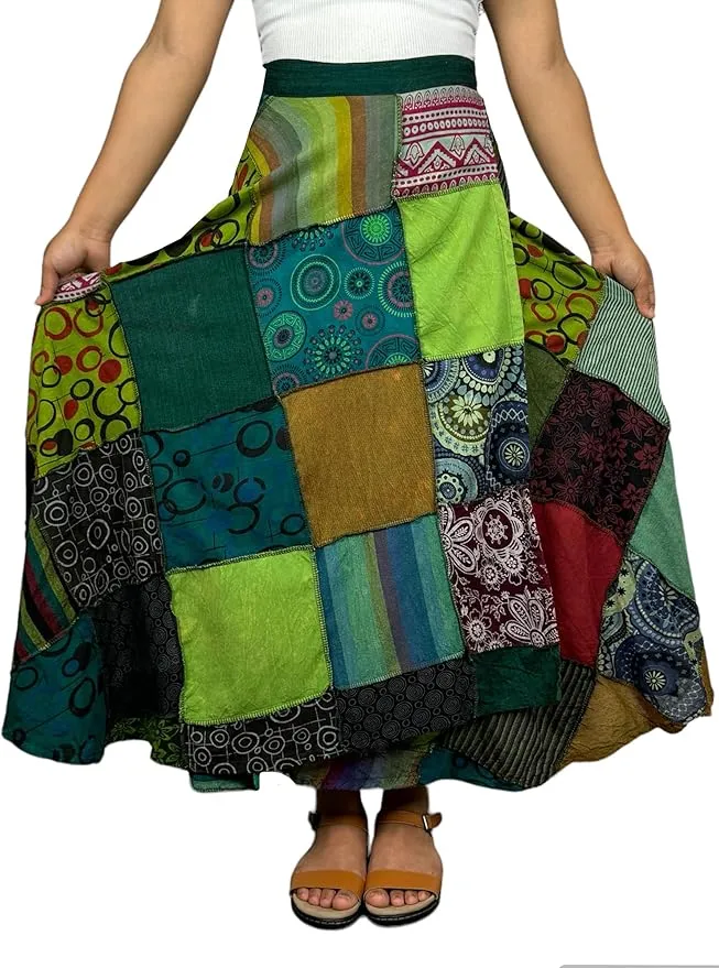 WS 411 Women's Hippie Long Wrap Patch Cotton Boho Renaissance Skirt Maxi