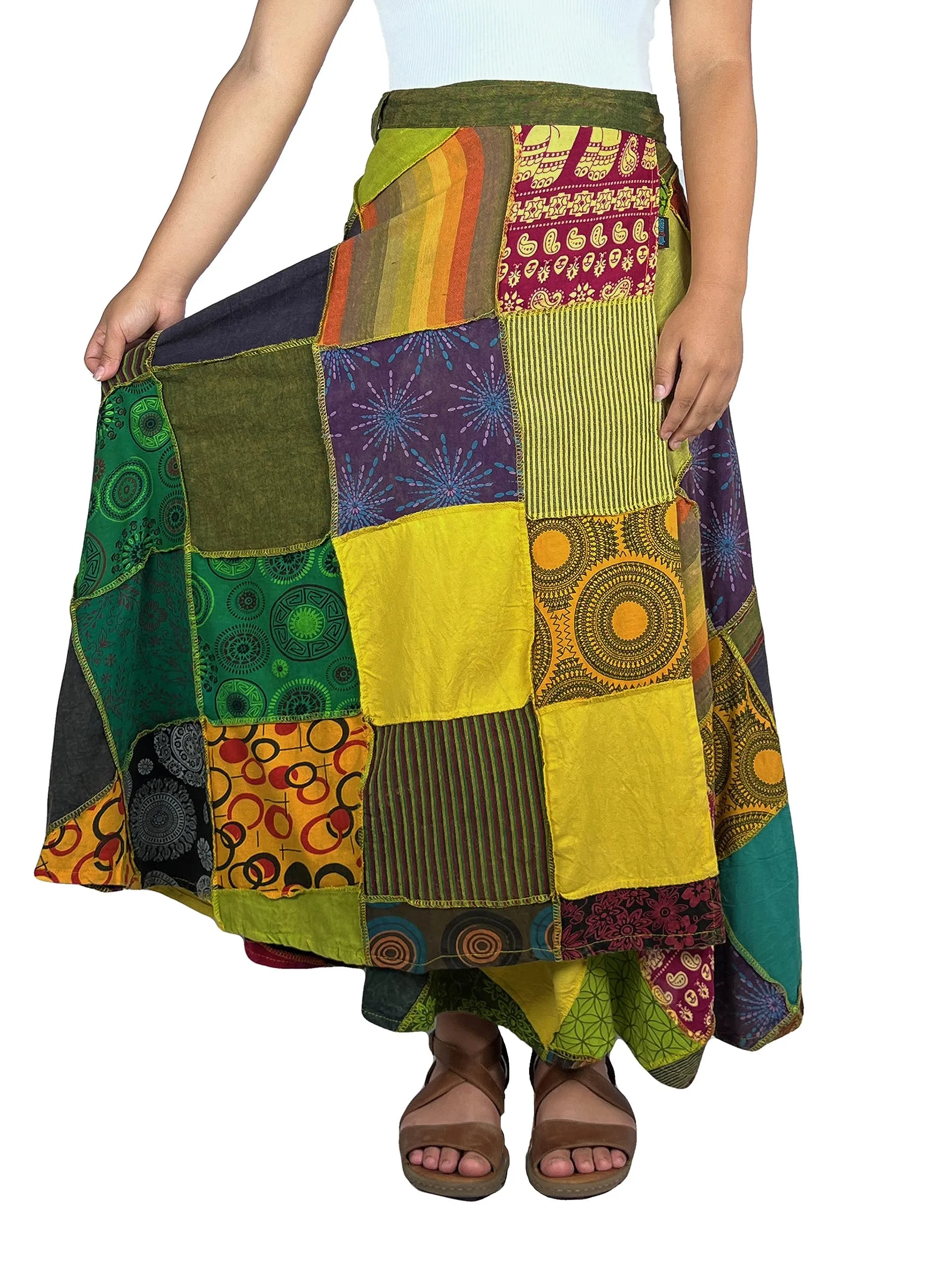 WS 411 Women's Hippie Long Wrap Patch Cotton Boho Renaissance Skirt Maxi
